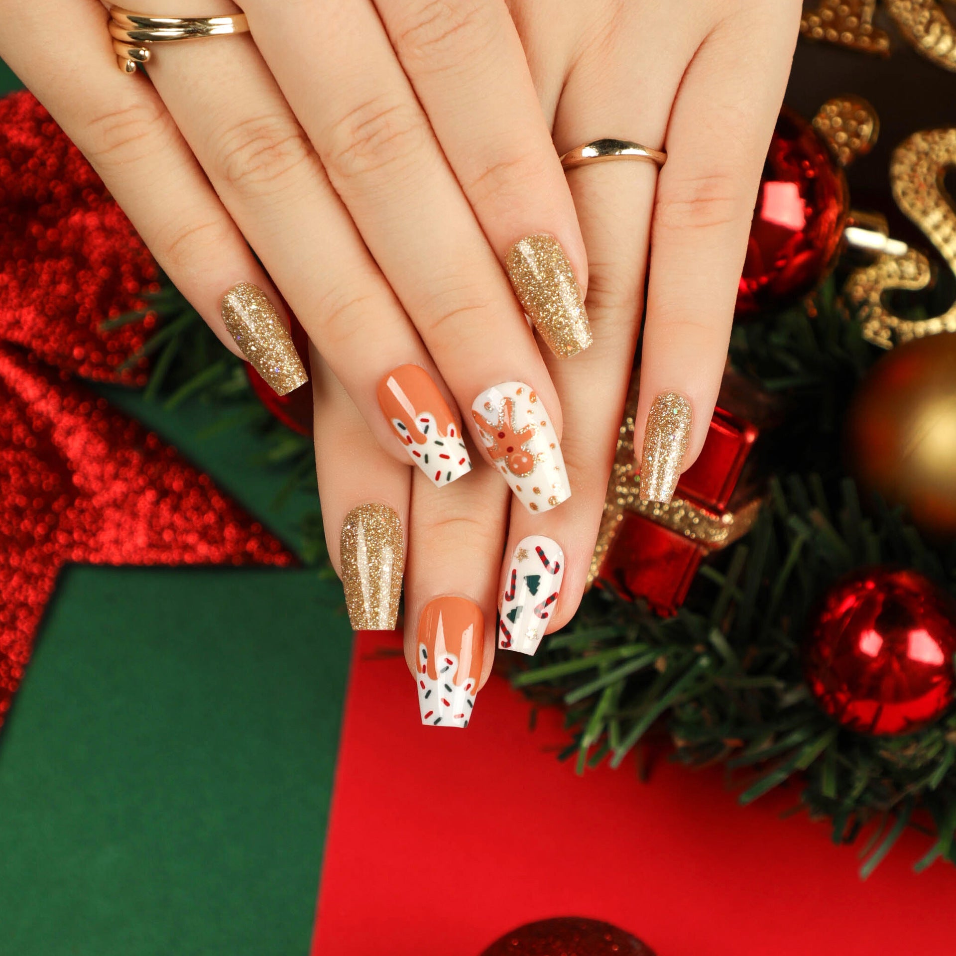 new-christmas-elk-nail-art-removable-wearable-nail-festive-ballet-false-nail-nail-products-finished-products