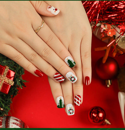 festive-christmas-candy-fake-nail-short-nail-art-patch-finished-nail-sticker-wearing-nail-removable