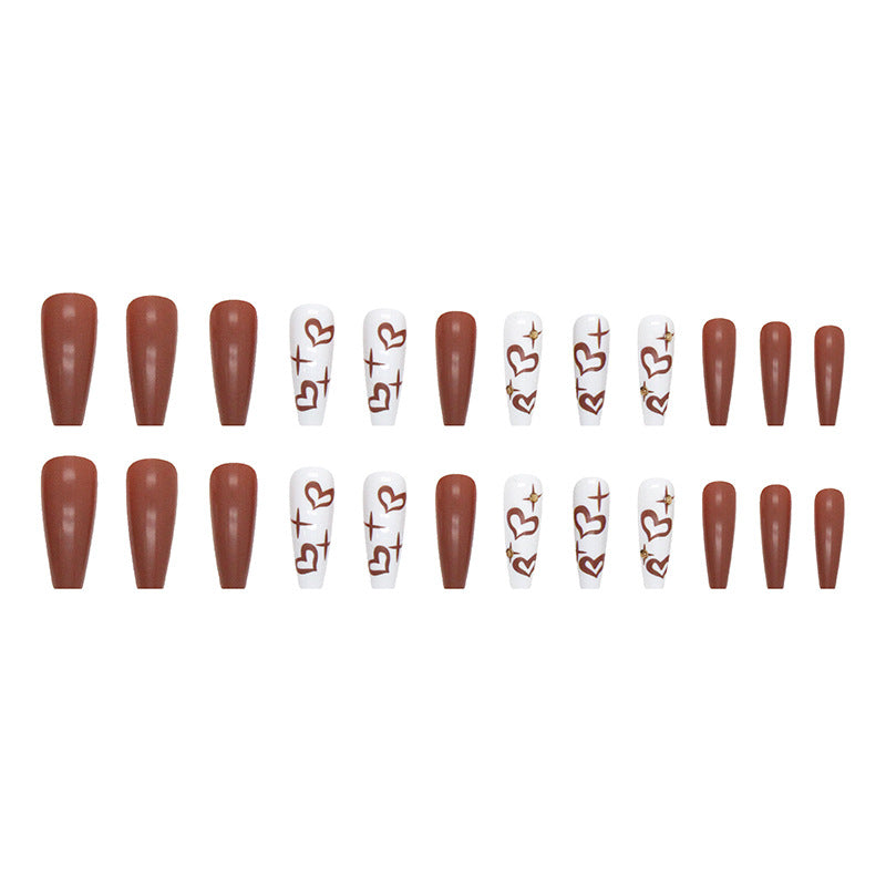 long-ballet-milk-coffee-chocolate-yellow-diamond-nail-art-love-stars-fake-nails-ins-wind-wear-nail-pads