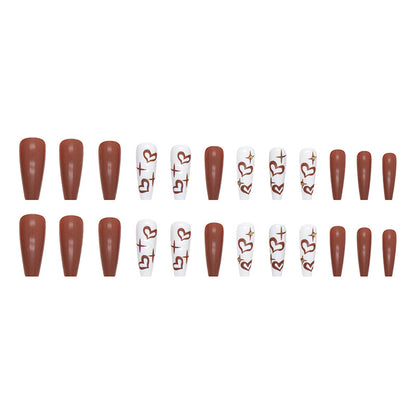 long-ballet-milk-coffee-chocolate-yellow-diamond-nail-art-love-stars-fake-nails-ins-wind-wear-nail-pads