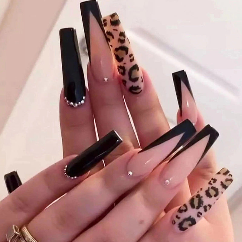 long-ballet-nail-wearing-nail-finished-nail-art-sheet-cross-border-fake-nail-patch-leopard-print-mysterious-diamond