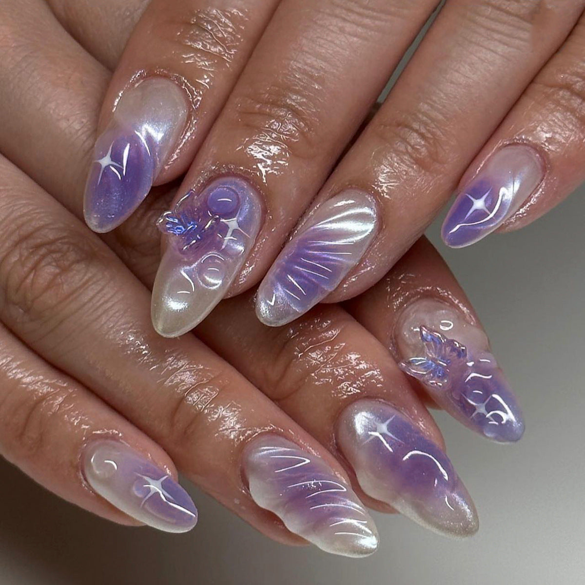 3D Butterfly Purple - Almond Press-On Nails