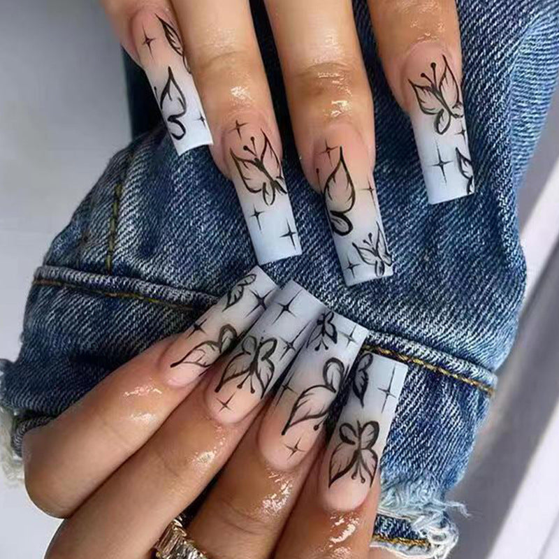 long-fake-nails-gradual-change-color-nail-art-piece-mysterious-butterfly-nail-piece-press-on-nails-nail-piece