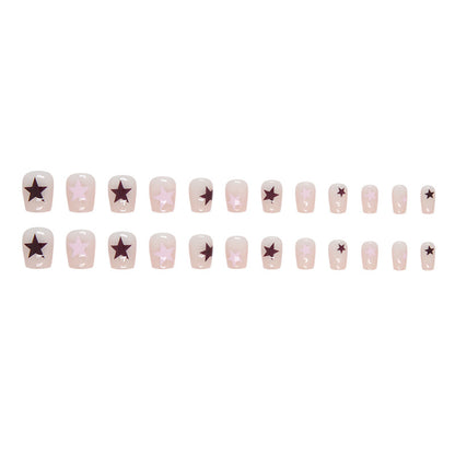 short-pink-reddish-brown-simple-light-luxury-style-jumping-color-star-fake-nail-finished-product-wearing-nail-nails