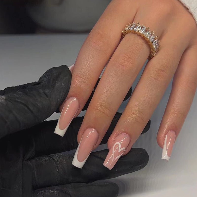 long-ballet-simple-white-french-love-nail-art-pure-desire-ins-wind-false-nail-finished-wear-nail