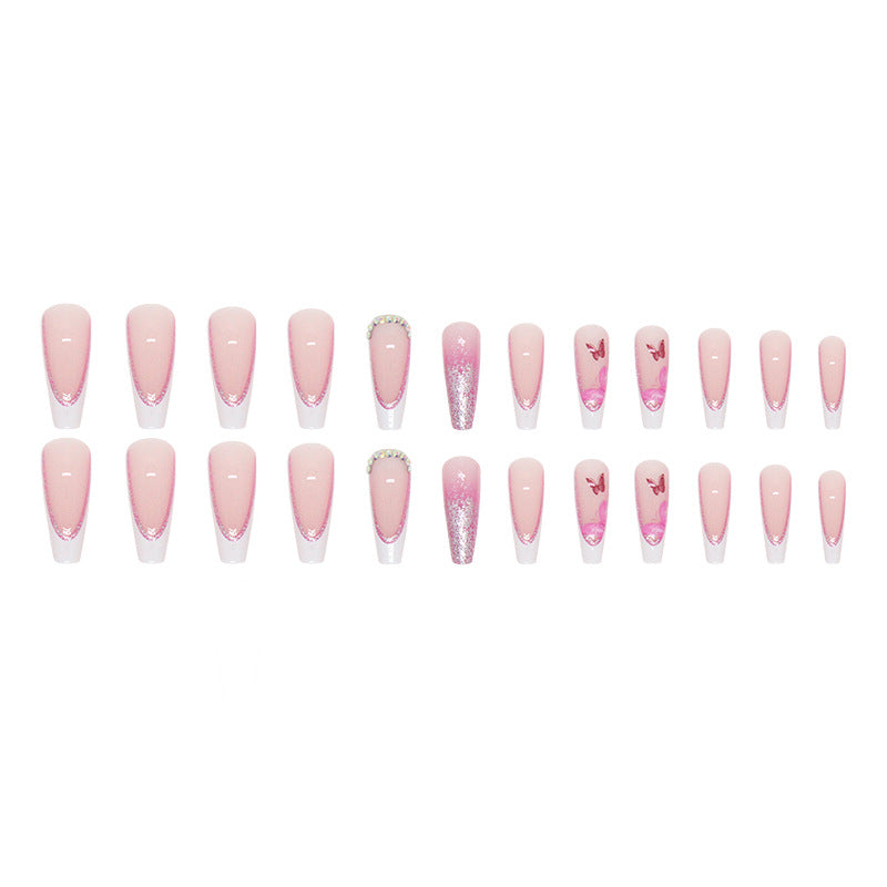 long-ballet-pink-glitter-french-diamond-wear-nail-cute-pink-butterfly-false-nail-temperament-sweet-nail-piece