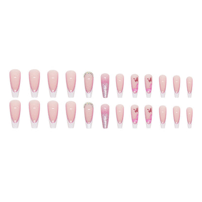 long-ballet-pink-glitter-french-diamond-wear-nail-cute-pink-butterfly-false-nail-temperament-sweet-nail-piece