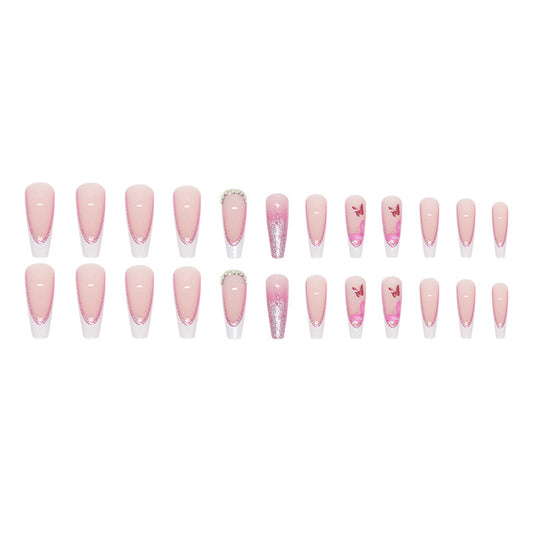 long-ballet-pink-glitter-french-diamond-wear-nail-cute-pink-butterfly-false-nail-temperament-sweet-nail-piece