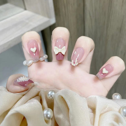 gentle-blush-gradual-change-manicure-pink-girl-sweetheart-wearing-nail-three-dimensional-bow-love-manicure-piece