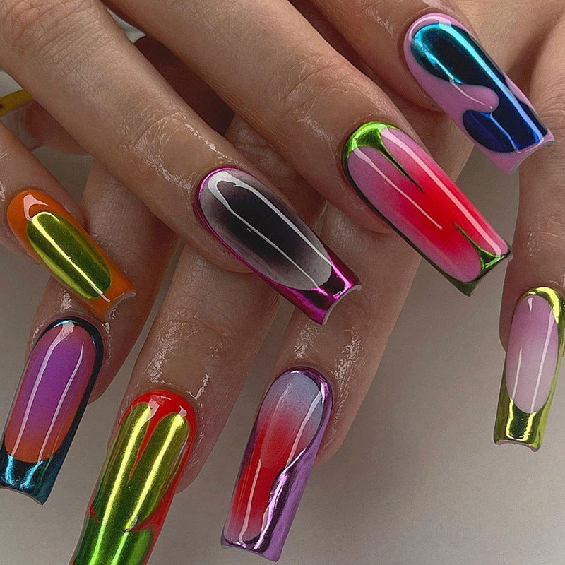 long-ballet-sweet-cool-babes-contrast-color-doodle-ins-wind-fake-nails-finished-slender-whitening-nail-art-tablets