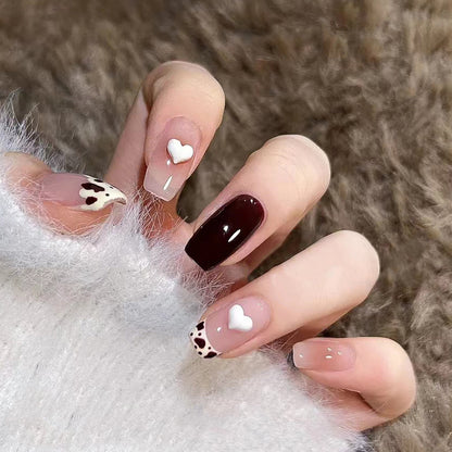 short-ballet-blush-love-cow-pattern-french-manicure-piece-solid-color-whitening-fake-nail-wearing-nail-piece