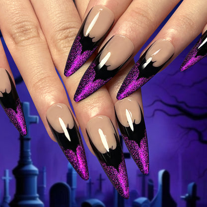 repeatable-24-years-fake-nail-bat-halloween-wear-nail-french-purple-wear-beauty-24-years