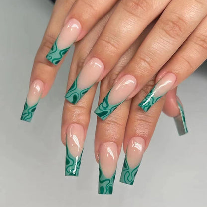 long-ballet-nail-green-ripple-natural-white-ins-wind-cross-border-nail-product