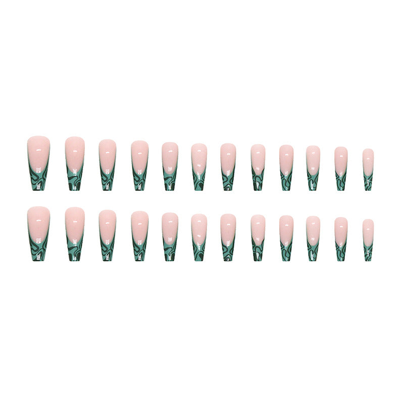 long-ballet-nail-green-ripple-natural-white-ins-wind-cross-border-nail-product