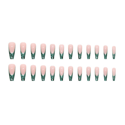 long-ballet-nail-green-ripple-natural-white-ins-wind-cross-border-nail-product