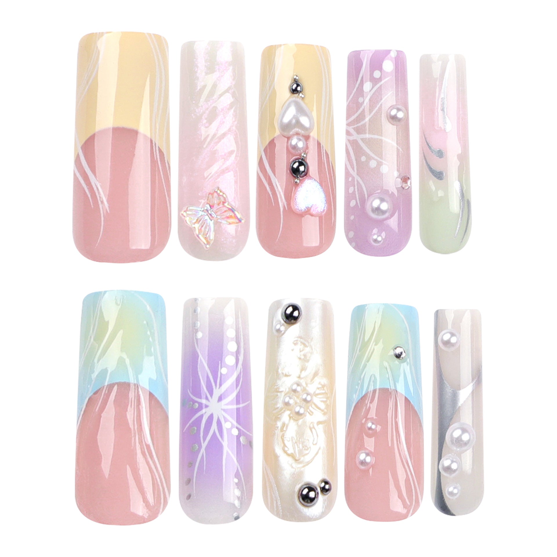 french-3d-colorful-wearing-nail-plate-smudged-y2k-butterfly-square-nail-art-three-dimensional-explosive-nail-patch