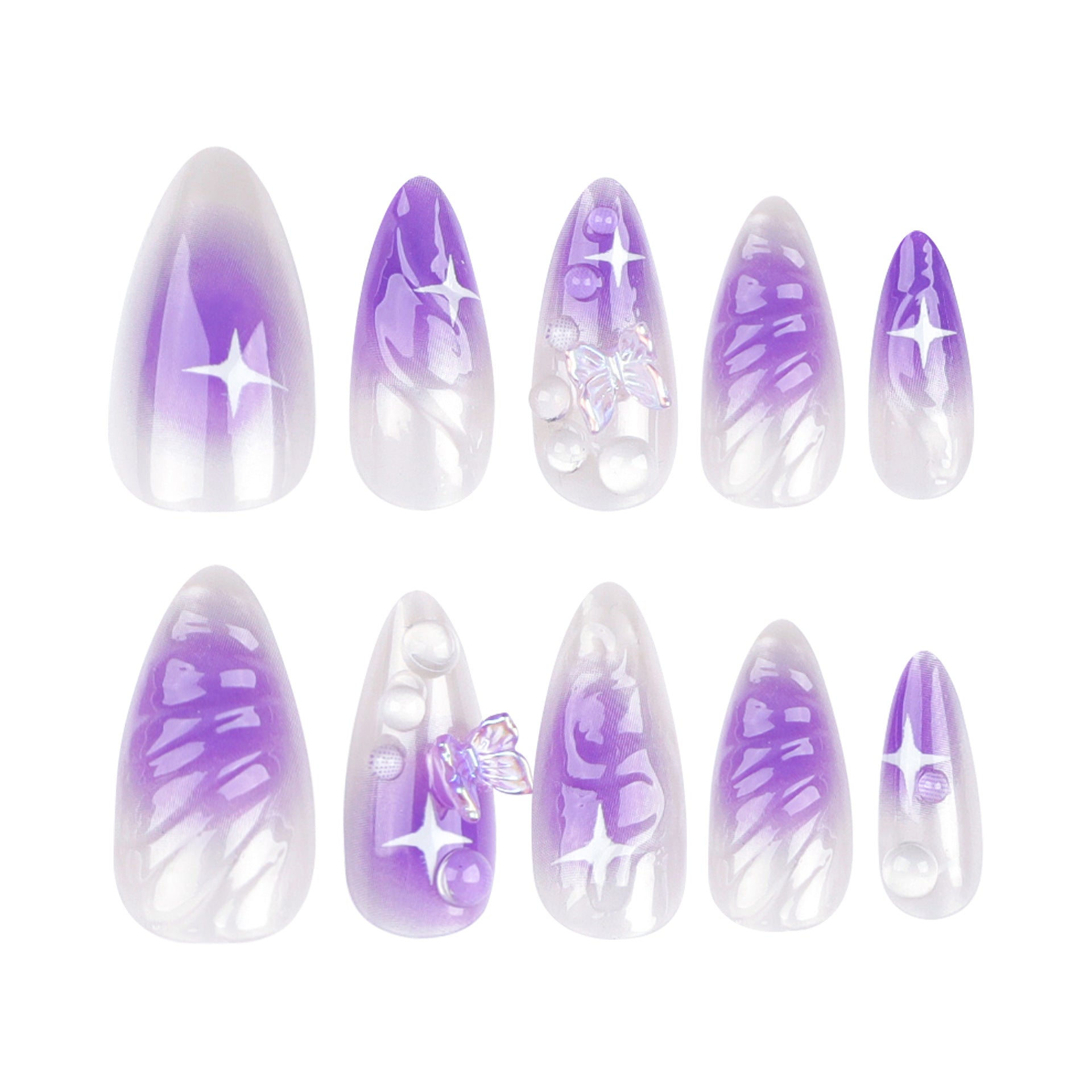 3D Butterfly Purple - Almond Press-On Nails