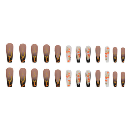 long-ballet-maple-leaf-flame-retro-autumn-temperament-gentle-white-sweet-girl-fake-nails-wear-nail