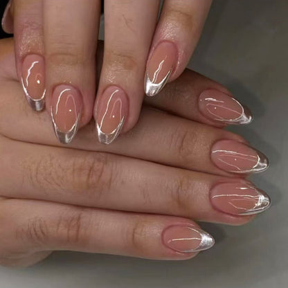 blazehot-fake-nails-silver-french-wear-nail-removable-nail-patch-simple-nail-patch-nail-patch-short