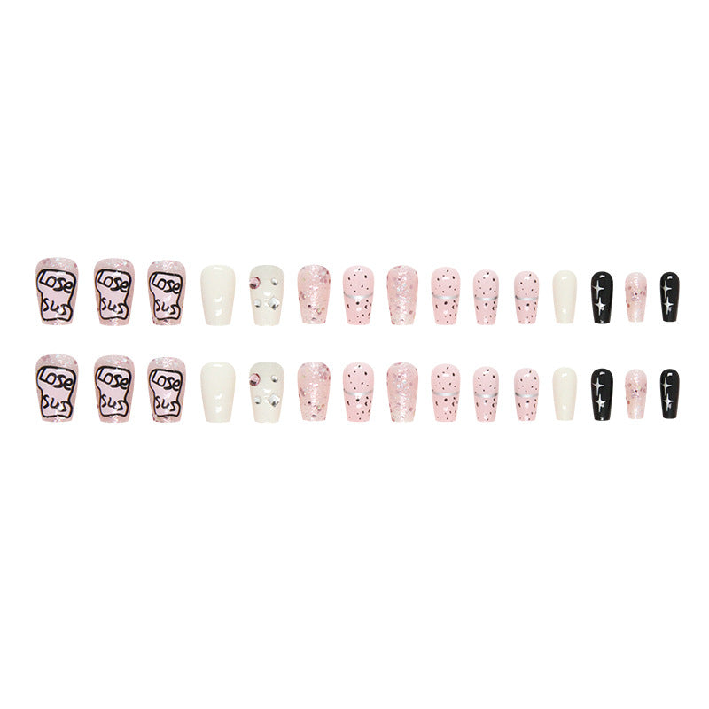 short-ballet-pink-diamond-burst-glitter-gentle-white-cute-girl-pile-diamonds-ins-wind-diamonds-wear-nail-fake-nails