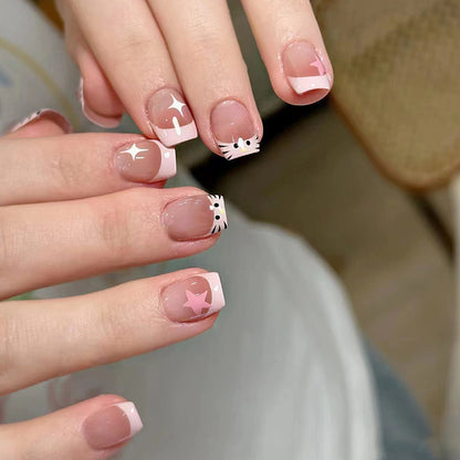 pink-french-cute-gradual-change-cat-manicure-short-ballet-nail-niche-sweet-girl-fake-nails