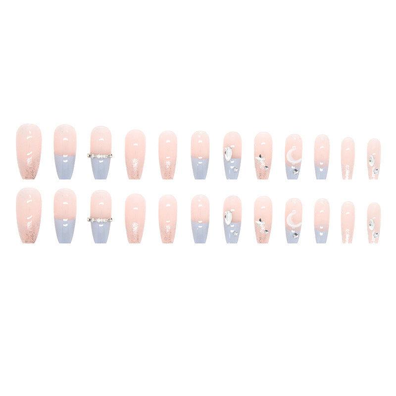 sea-salt-macaron-clear-diamond-model-wearing-nail-long-fake-nail-star-moon-nail-piece-nail