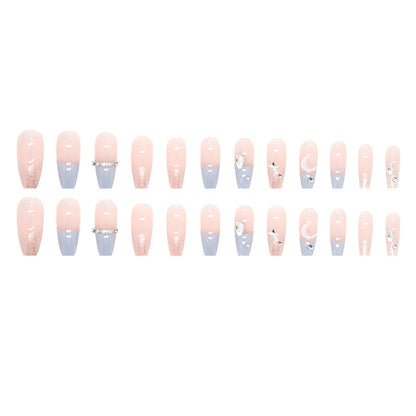 sea-salt-macaron-clear-diamond-model-wearing-nail-long-fake-nail-star-moon-nail-piece-nail