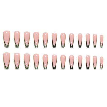 long-ballet-wear-nail-fresh-natural-green-stripe-french-ins-merry-line-nail-art-pads-false-nails