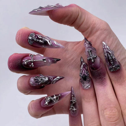 halloween-cool-spicy-wear-nail-french-flame-cross-nail-art-purple-smudge-spider-24-years-finished-blazehot